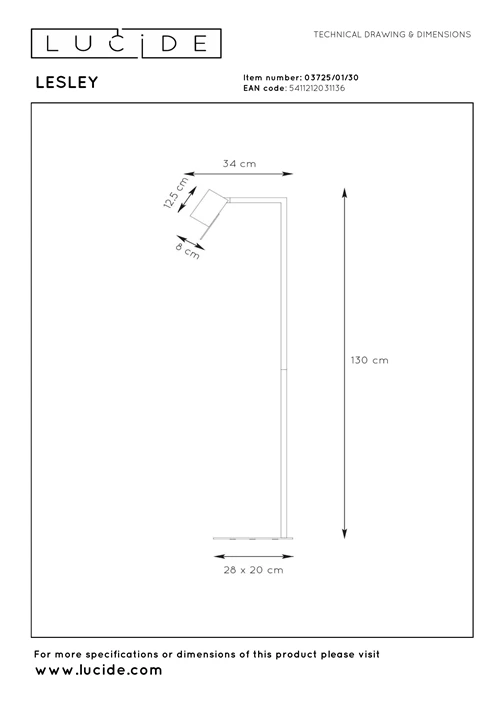 Lucide LESLEY - Lampadaire / lampe de lecture - 1xGU10 - Noir - technique